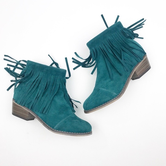 teal fringe boots